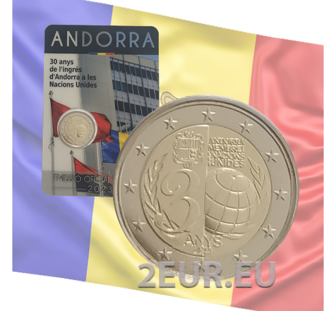 Andorra 2 euro BU coincard 2023 - 30 Jahre Andorras Beitritt zu den Vereinten Nationen