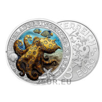 Österreich 3 Euro Münze 2022 - Lebendiges Meeresleben - Blaugeringelter Oktopus