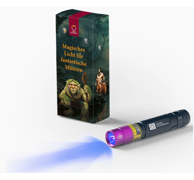 UV-Taschenlampe für 3-Euro-Münzen Österreich - Fabelwesen
