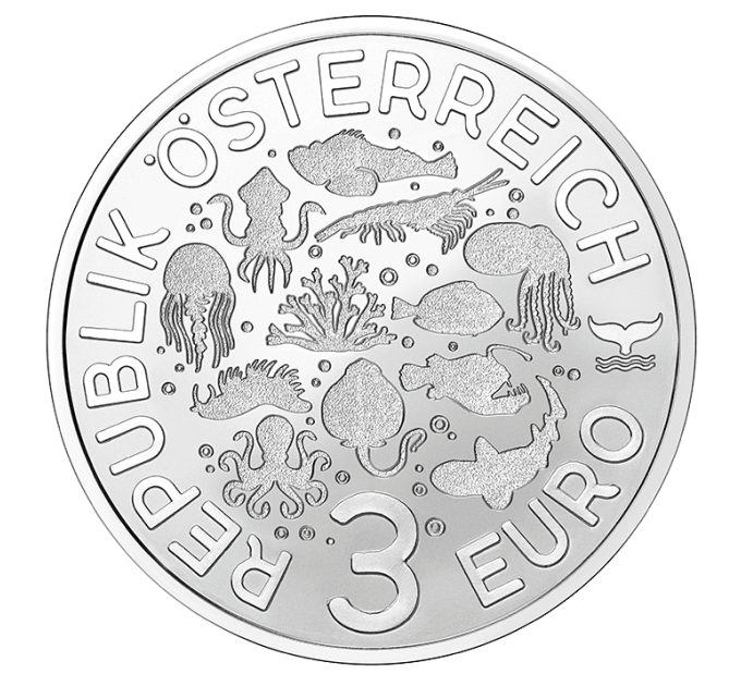 Österreich 3 Euro Münze 2024 - Lebendiges Meeresleben - Blauer Doktorfisch