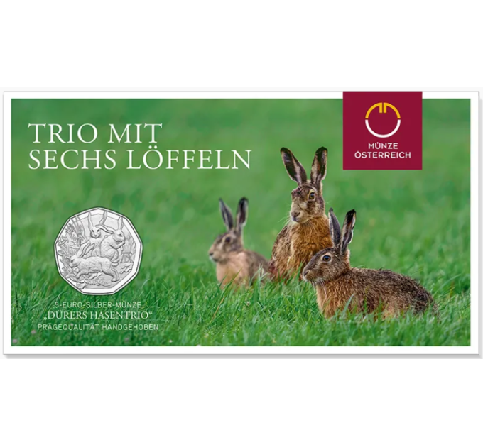 Österreich 5 Euro Silbermünze 2026 - Dürers Hasentrio