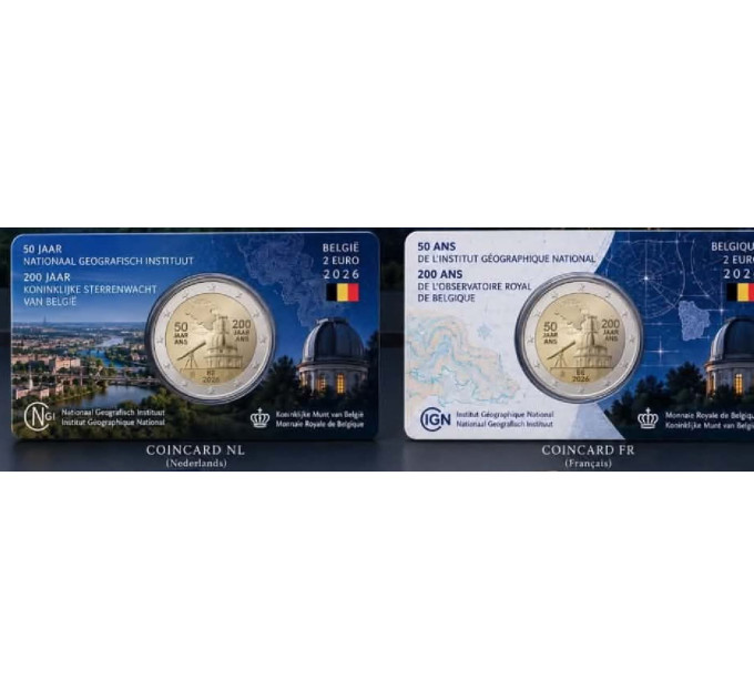 Belgien 2 Euro BU 2026 - Das National Geographic Institute (NGI) - FR + NL