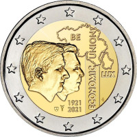 Belgien 2 euro UNC 2021 - 100. Jahrestag der belgisch-luxemburgischen Wirtschaftsunion (BLEU) 