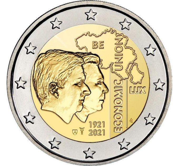 Belgien 2 euro UNC 2021 - 100. Jahrestag der belgisch-luxemburgischen Wirtschaftsunion (BLEU) 