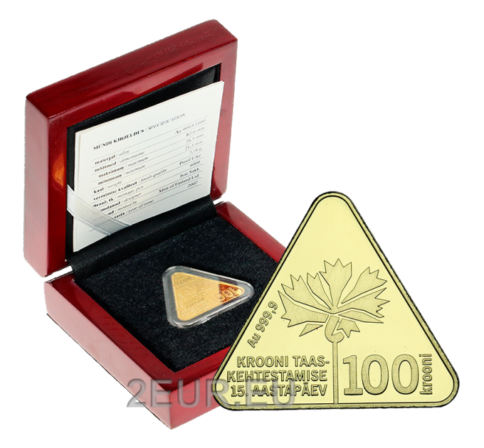 Estland 100 Krone Goldmünze PP 2007 - 15. Jahrestag der Wiedereinführung der estnischen Krone