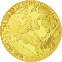 Frankreich 50 Euro Goldmünze PP 2018 - Der Große Krieg - Frieden