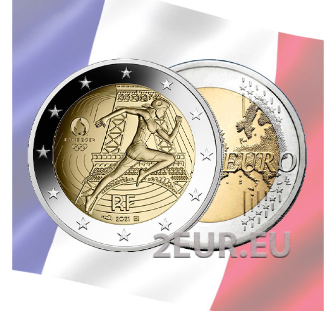 Frankreich 2 Euro UNC 2021 - Olympische Sommerspiele Paris 2024 – Übergabe der Olympischen Flagge