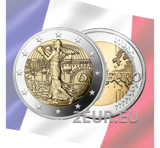 Frankreich 2 Euro UNC 2023 - Olympische Spiele 2024 in Paris – Der Sämann übt Faustkampf
