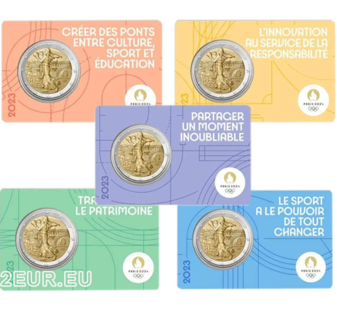 Frankreich 2 Euro BU 2023 - Olympische Sommerspiele Paris 2024 – Der Sämann übt Faustkampf - 5 Stk