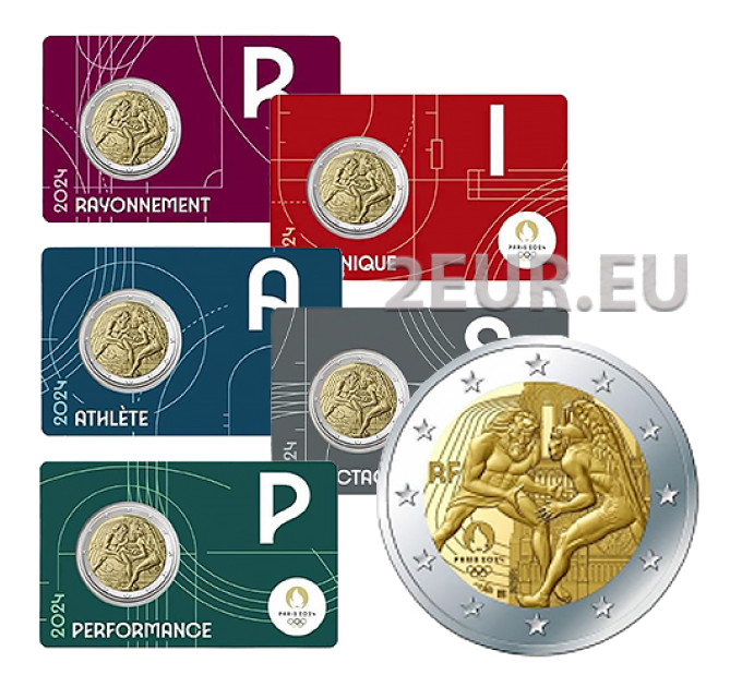 Frankreich 2 Euro BU 2024 - Olympische Spiele Paris 2024 – Herkules übt Wrestling - Notre Dame - 5 Stk