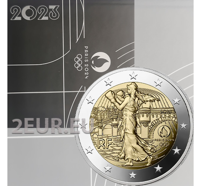Frankreich 2 Euro PP 2023 - Olympische Spiele Paris 2024 – Der Sämann übt Faustkampf