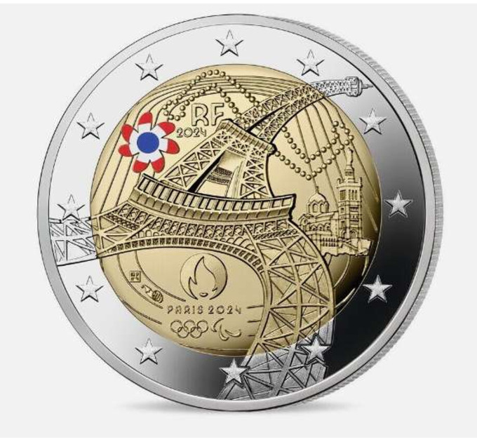 Frankreich 2 Euro PP 2024 - Olympische und Paralympische Spiele 2024 in Paris - Farbige Münze