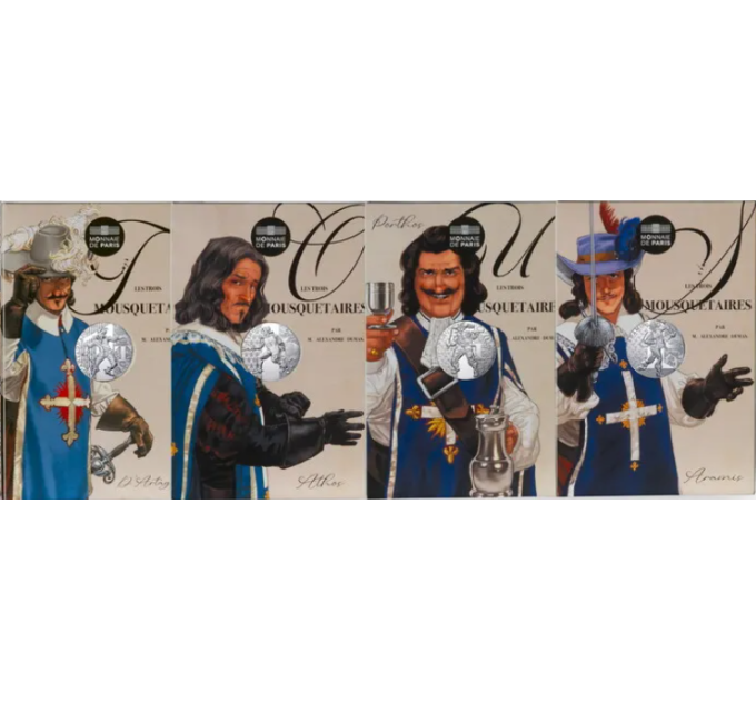 Frankreich 10 Euro Silbermünze 2024 - Die drei Musketiere – Athos, Aramis, Porthos und D’Artagnan