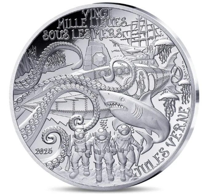 Frankreich 10 Euro Silbermünze PP 2025 - Die Kunst der Feder – Zwanzigtausend Meilen unter dem Meer