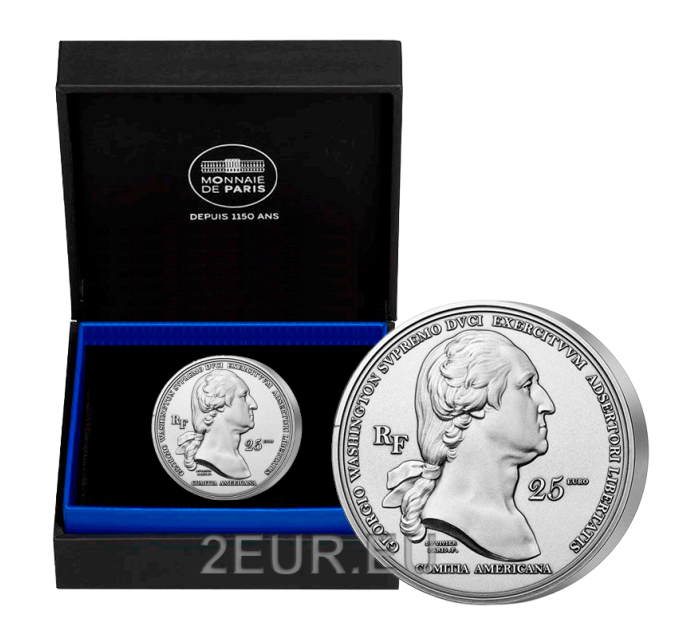 Frankreich 25 Euro Silbermünze PP 2021 - Ankunft Washingtons in Boston