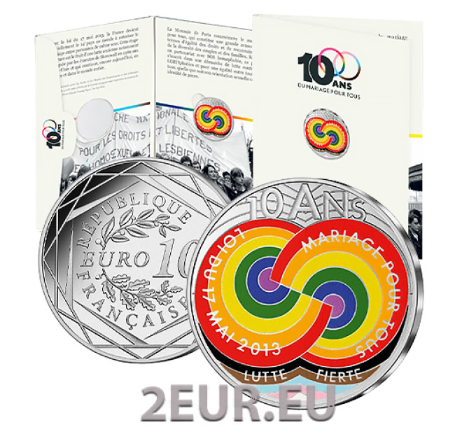 Frankreich 10 Euro Silbermünze 2023 - 10. Jahrestag der Ehe für alle Gesetze
