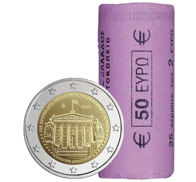 Griechenland 2 Euro Rolle 2026 – 100 JAHRE SEIT DER GRÜNDUNG DER AKADEMIE VON ATHEN