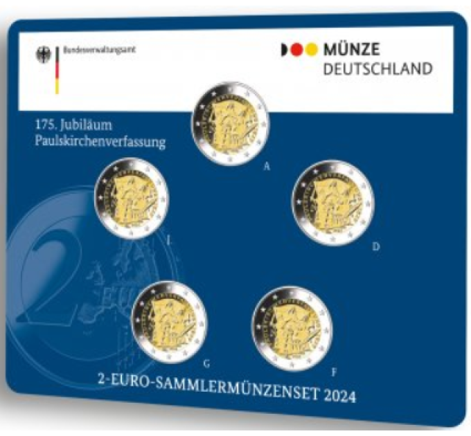  Deutschland 2 Euro-Münzsatz BU 2024 – 175 Jahre Paulskirchenverfassung – ADFGJ
