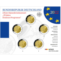 Deutschland 2 Euro-Münzsatz BU 2022 – 35 Jahre Erasmus – ADFGJ