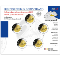  Deutschland 2 Euro-Münzsatz BU 2022 – Thüringen. Wartburg – ADFGJ
