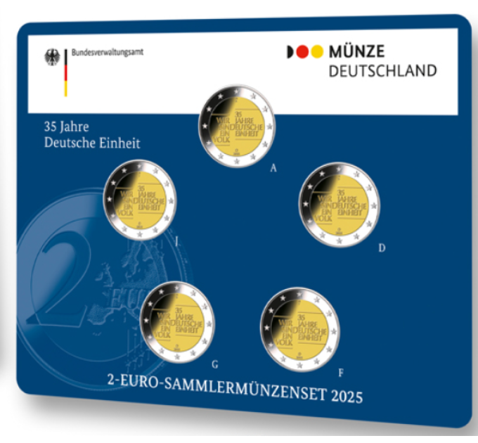  Deutschland 2 Euro-Münzsatz BU 2025 – 35 Jahre Deutsche Einheit – ADFGJ