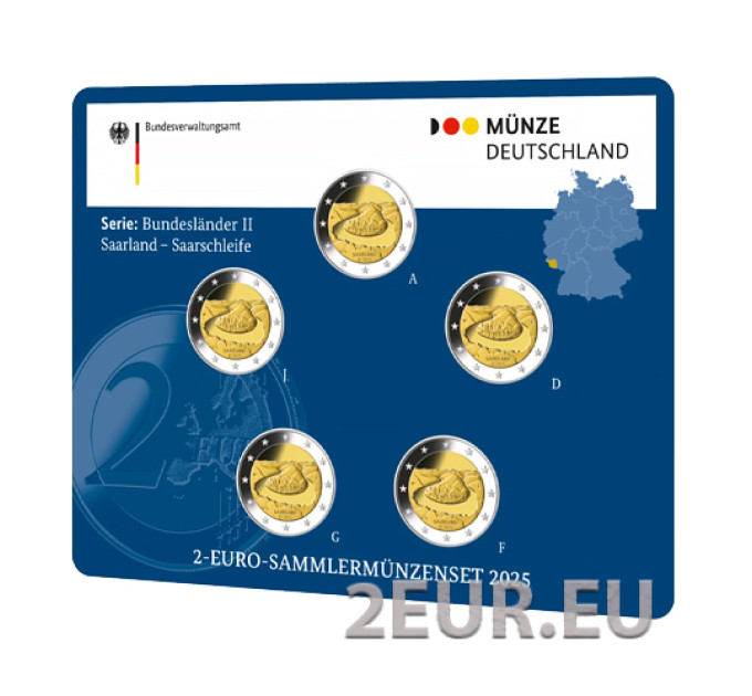  Deutschland 2 Euro-Münzsatz BU 2025 – SAARLAND – ADFGJ
