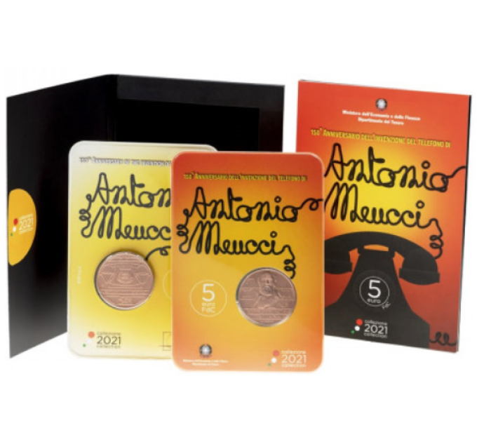 Italien 5 Euro BU 2021 - 150. Jahrestag der Erfindung des Telefons durch Antonio Meucci