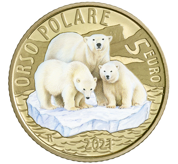 Italien 5 Euro PROOF 2021 - Gefährdete Tiere - Eisbär