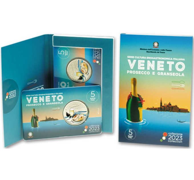 Italien 5 Euro BU 2023 - Italienische Ess- und Weinkultur - Venetien - Prosecco und Granseola