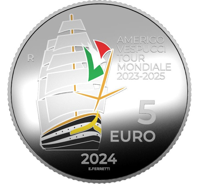 Italien 5 Euro Silber PROOF 2024 - Rund um die Welt 2023-2025 des Amerigo Vespucci-Schiffes
