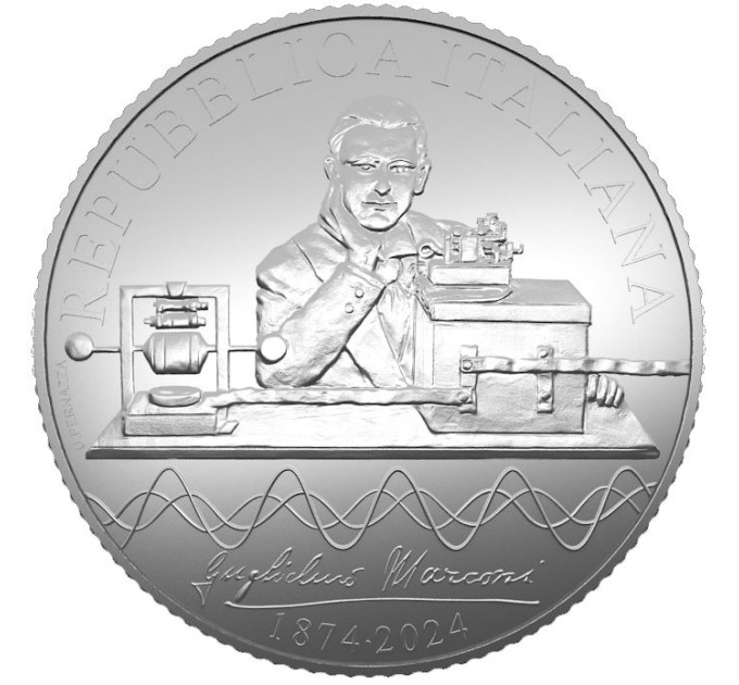 Italien 5 Euro Silber PROOF 2024 - 150. Jahrestag der Geburt von Guglielmo Marconi und 100 Jahre seit der ersten Radiosendung in Italien