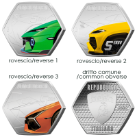 Italien 5 Euro Silber BU 2025 - Italienische Exzellenzen - Lamborghini-Autos - Triptychon