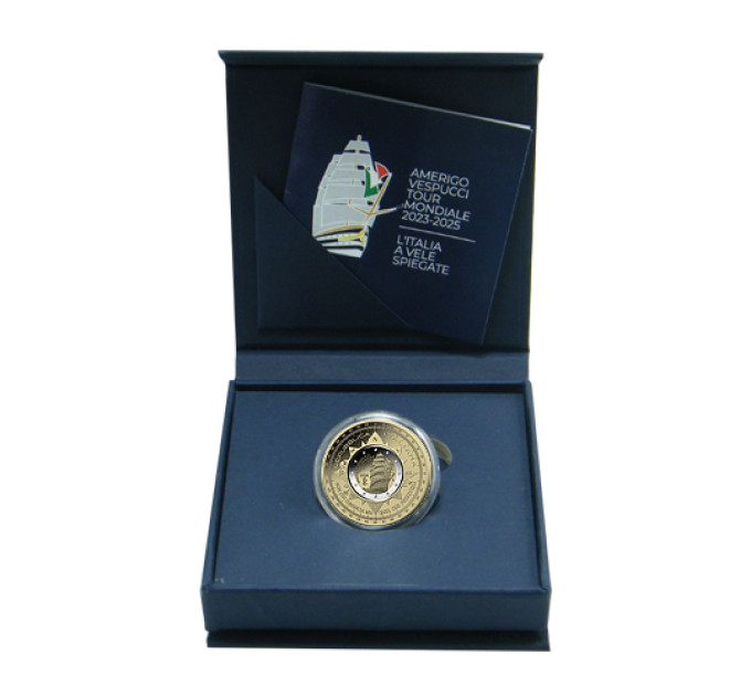 Italien 2 euro + 10 euro Proof 2025 – Reise des Schiffes Amerigo Vespucci