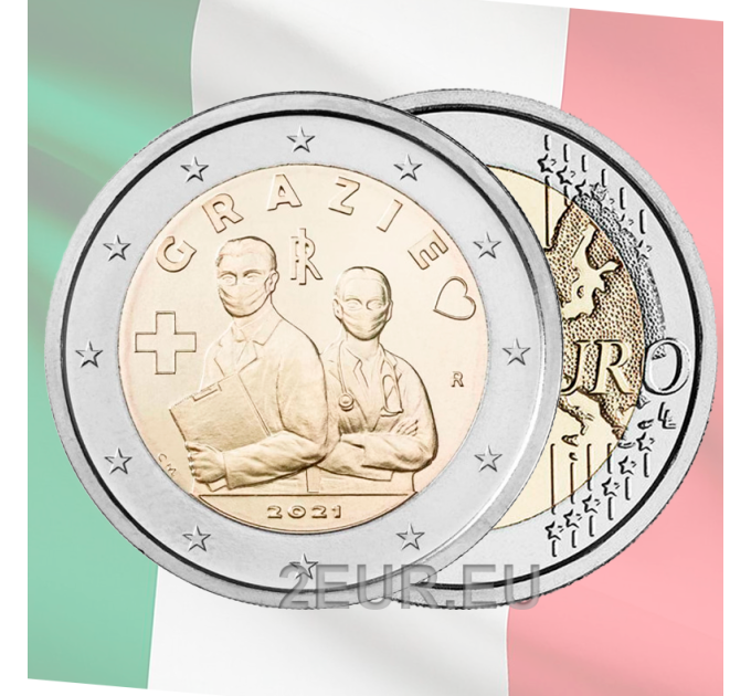 Italien 2 euro UNC 2021 - Grazie - Dankeschön - Gesundheitsberufe