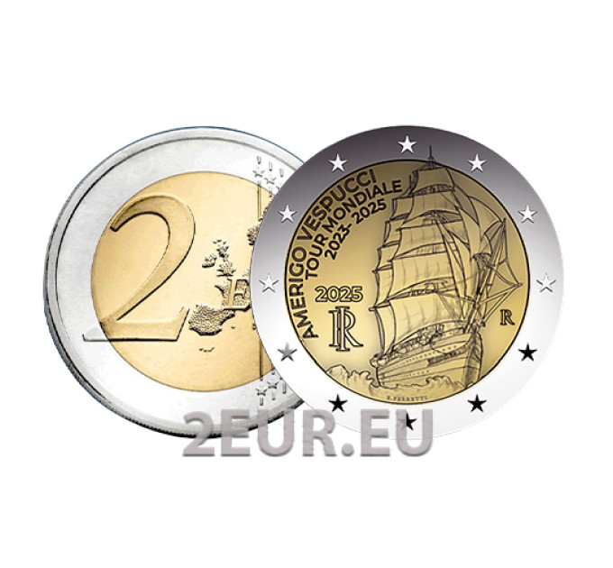 Italien 2 euro UNC 2025 – Reise des Schiffes Amerigo Vespucci