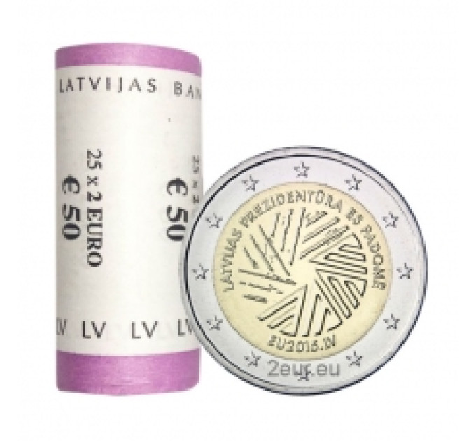Lettland 2 Euro UNC rollen 2015 –  EU-Präsidentschaft