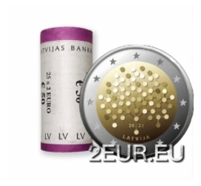 Lettland 2 Euro UNC rollen 2022 – Finanzielle Bildung – 100 Jahre Bank von Lettland