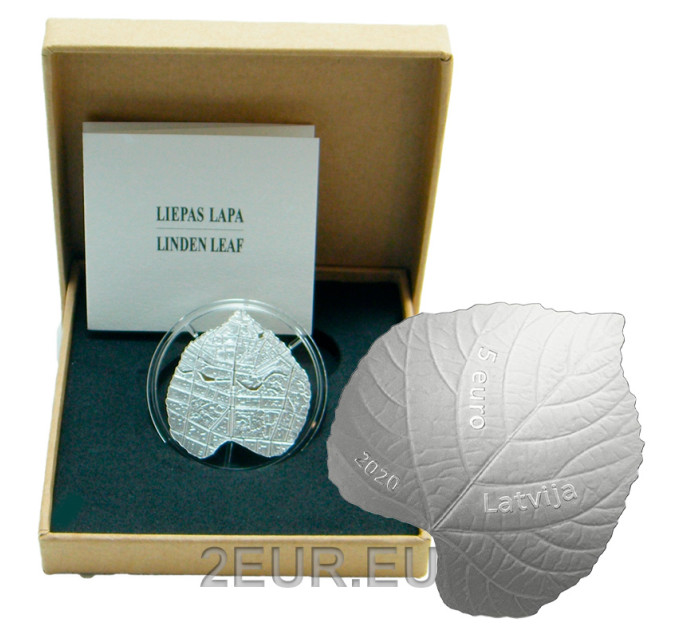 Lettland 5 Euro Silber PP 2020 - Lindenblatt