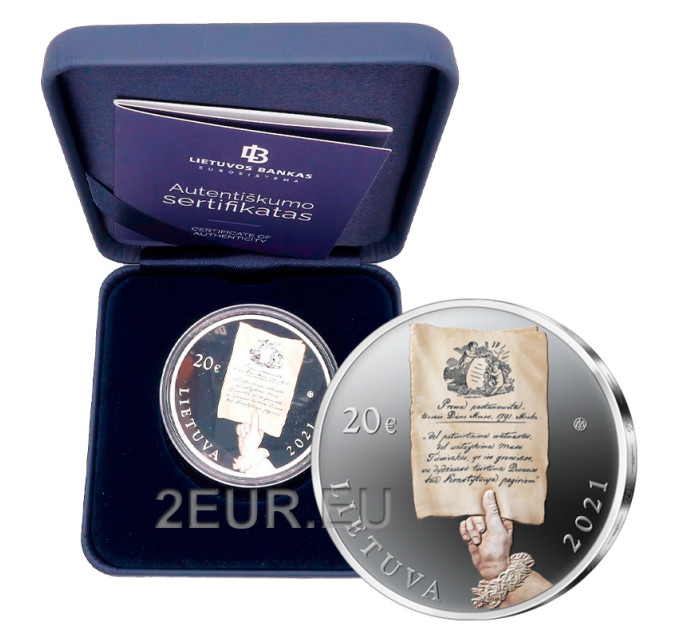 Litauen 20 Euro Silber PP 2021 – 230. Jahrestag der Verfassung vom 3. Mai und gegenseitiges Gelöbnis der Gemeinschaft der beiden Nationen