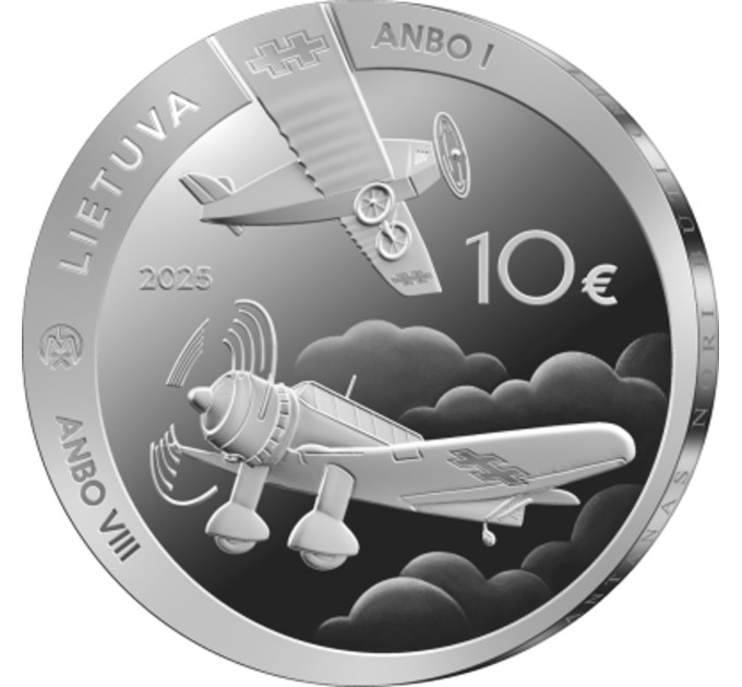 Litauen 10 Euro Silber PP 2025 – ANBO-Flugzeuge – 100 Jahre