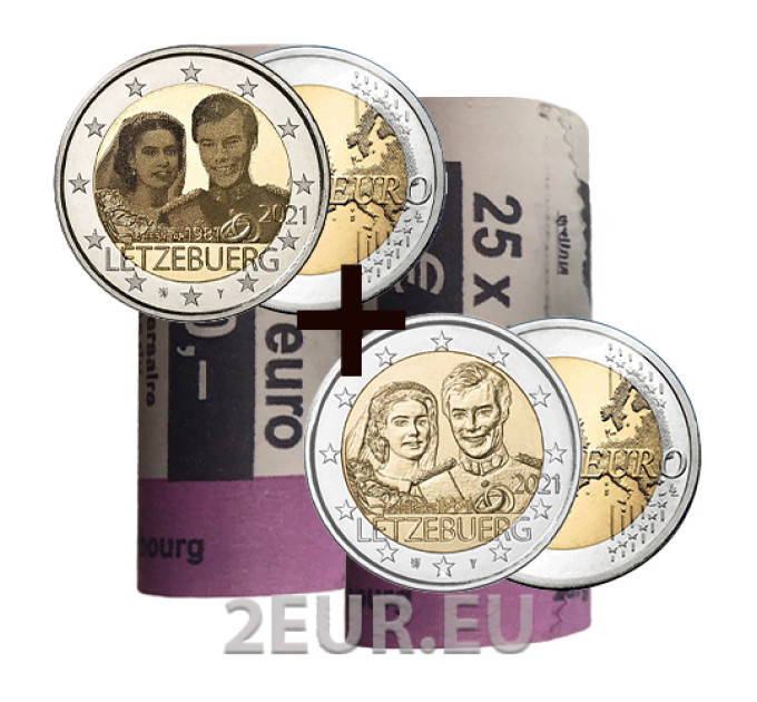 Luxemburg 2 Euro UNC rollen 2021 – 40. Hochzeitstag von Großherzog Henri und Großherzogin Maria Teresa
