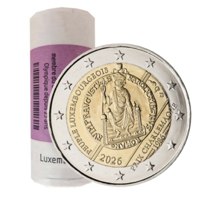Luxemburg 2 Euro UNC rollen 2026 – 40. Jahrestag der Verleihung des Internationalen Karl-Magnus-Preises an das luxemburgische Volk