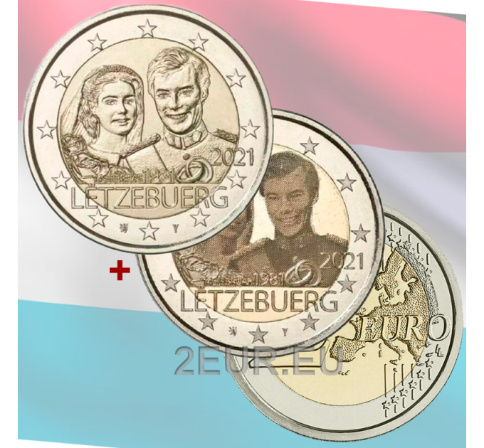 Luxemburg 2 Euro UNC 2021 - 40. Hochzeitstag von Großherzogin Maria Teresa mit Großherzog Heinrich Relief + Foto