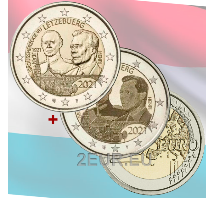 Luxemburg 2 Euro UNC 2021 - 100. Jahrestag der Geburt von Großherzog Jean Relief + Foto