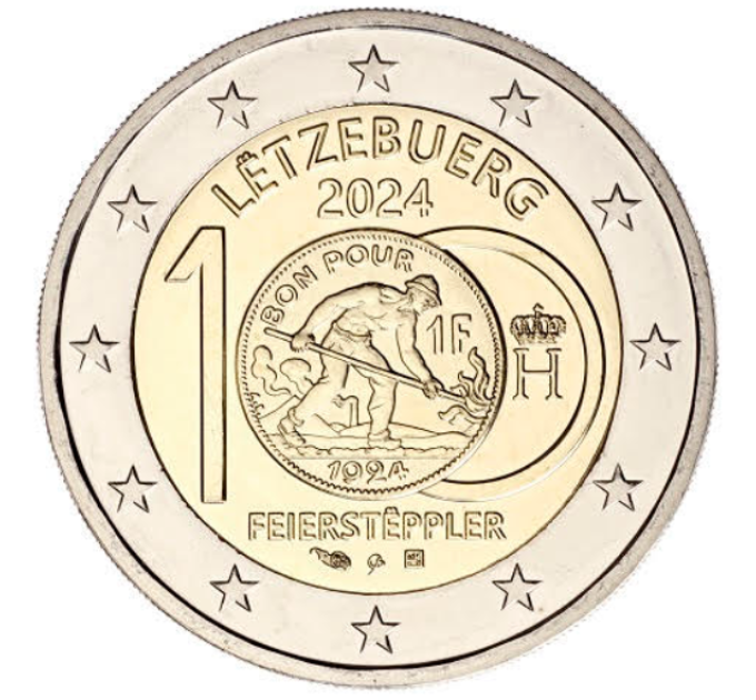 Luxemburg 2 Euro UNC 2024 - 100. Jahrestag der Einführung des Luxemburger Franc