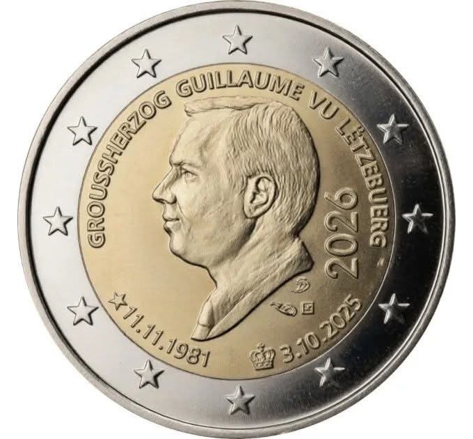 Luxemburg 2 Euro UNC 2026 - Thronbesteigung von Großherzog Guillaume und sein 45. Geburtstag