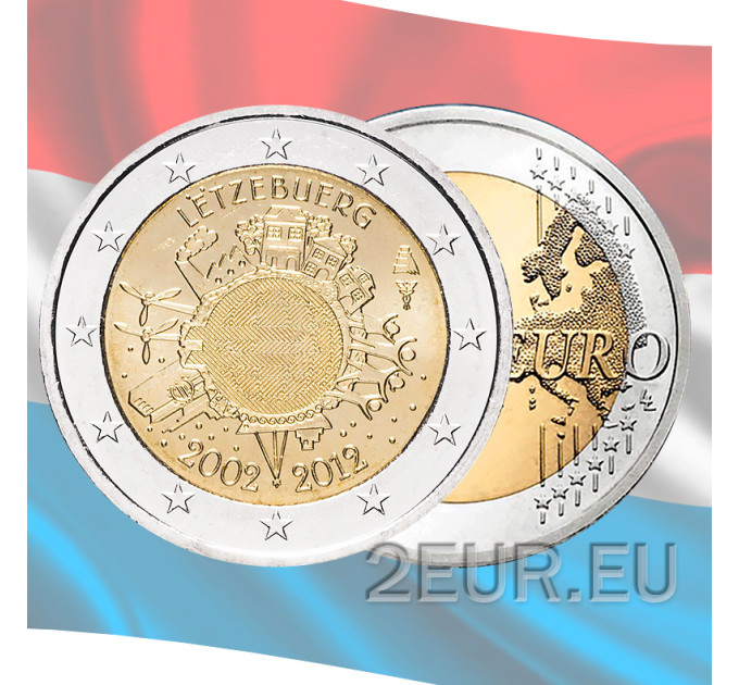 Luxemburg 2 Euro UNC 2012 - 10 Jahre Euro-Bargeld