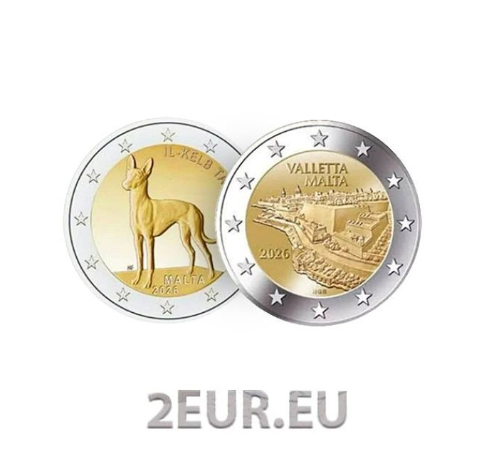 Malta 2 Euro UNC 2026 - Der Pharaonenhund + Valletta