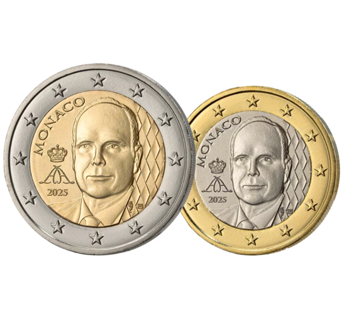 Monaco 1 und 2 Euro UNC 2025 - Fürst Albert II