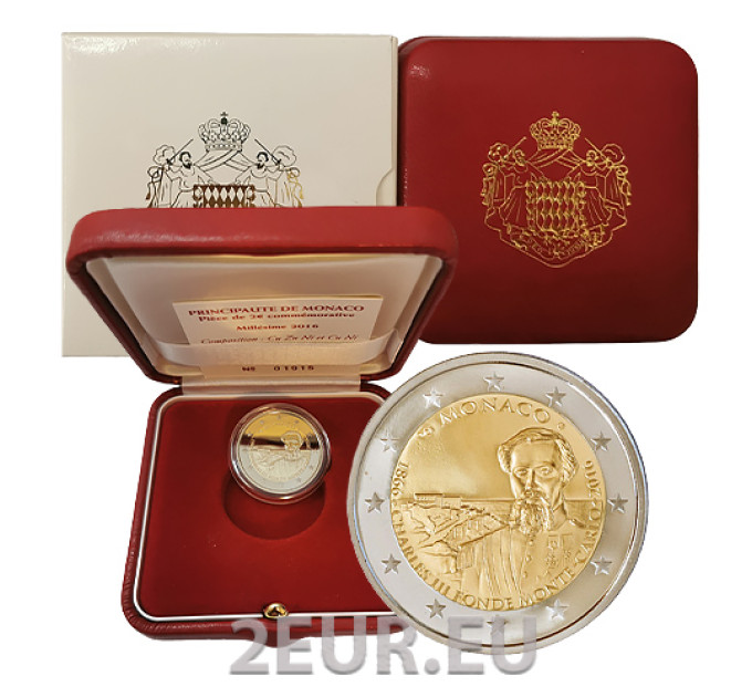 Monaco 2 Euro PP 2016 - 150. Jahrestag der Gründung von Monte Carlo durch Karl III
